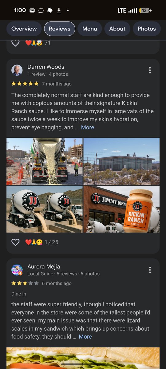 sunconuures's tweet photo. I found this Jimmy John's in the Boston airport on Google why are all of the reviews insane https://t.co/pjrsodj7aZ