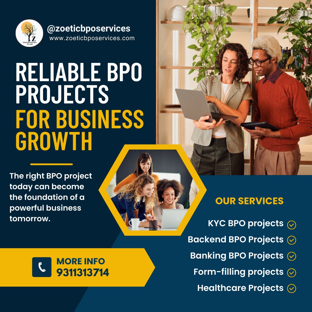 zoeticbpo's tweet photo. Scale your operations with reliable outsourcing support.

Zoetic BPO Services offers KYC, Banking, Backend &amp; Form-Filling BPO projects for growing businesses.

📞 9311313714
🌐 https://t.co/njWfH1a3ez

#ZoeticBPO #BPOProjects #Outsourcing #BusinessGrowth #KYCProcess #BankingBPO https://t.co/9cfgbMzmPP