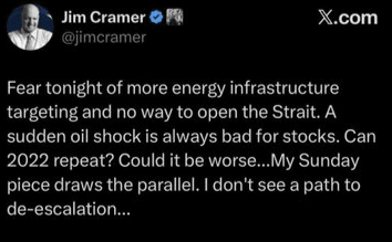 UsefCrypto's tweet photo. Jim Cramer strikes again. $FLOW $DOGS 

$DENT Yesterday he posted , “A sudden oil shock is always bad for stocks. I don't see a path to de-escalation.”

Today:

- Trump signals an end to the US-Iran war soon.
- Oil crashed -30% since his tweet. https://t.co/mLQByPGQDX
