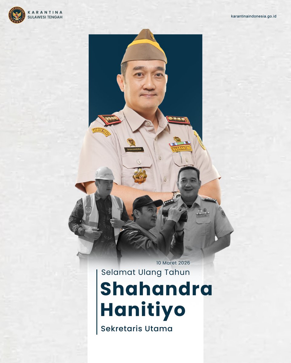 Karantina Sulawesi Tengah mengucapkan selamat ulang tahun kepada Bapak Shahandra Hanitiyo, Sekretaris Utama Badan Karantina Indonesia.
Doa terbaik kami menyertai Bapak; semoga selalu dilimpahi kesehatan, kebahagiaan, dan keberkahan dalam setiap langkah serta pengabdian.