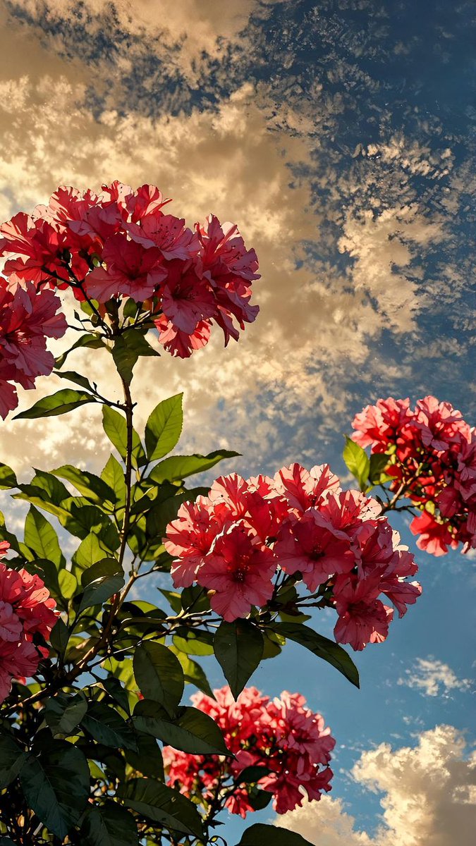blooming_idea's tweet image. “Red petals smiling under the cloudy sky.” 🌸☁️