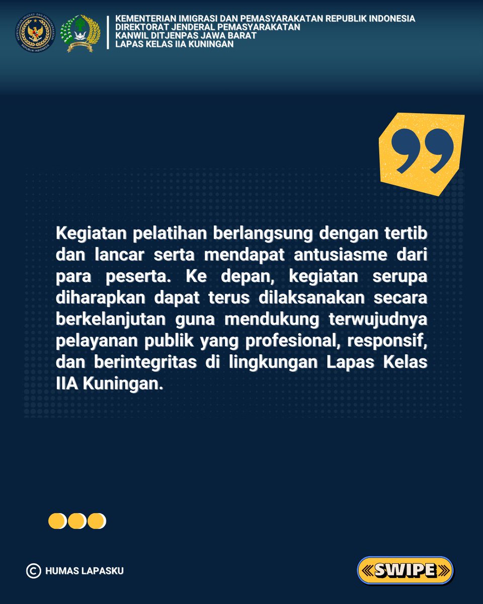 Tingkatkan Kualitas Pelayanan Publik, Pegawai Lapas Kuningan Ikuti Pelatihan Service Excellent Bersama BRI

#PemasyarakatanBerdampak
#LapasKuningan
#SukarnoAli