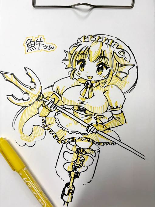 魚牛さん( ) 描ききれなくなって太ももに2重反転スクリューをぶち込んでしまった