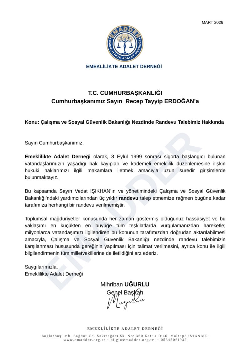 Kademeli Emeklilik görmezden gelinebilecek, dikkate alınmayacak,sümen altı yapılacak bir mevzu değildir…
<a href="/EmadDernegi/">EMEKLİLİKTE ADALET DERNEĞİ ⚖️</a> 

#KırmızıÇizgimizKademe