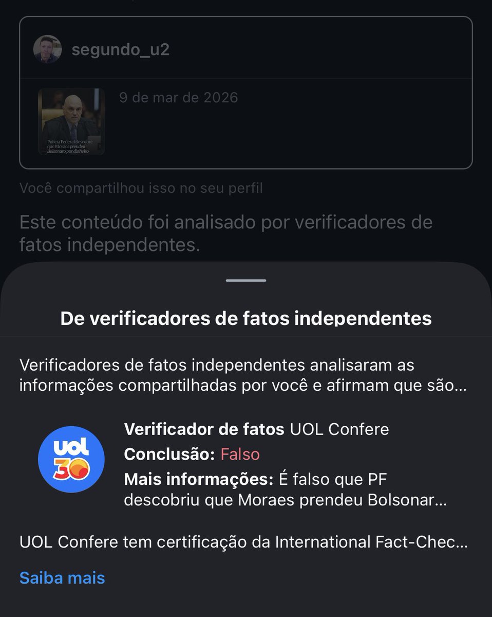 O uol já está trabalhando a pleno vapor para proibir  Store no Instagram que fale mal de  Alexandre Moraes o todo poderoso