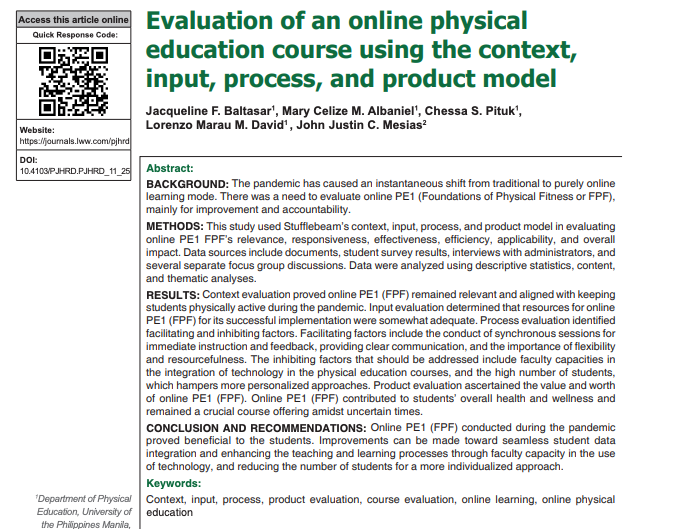 pjhrd's tweet photo. 𝐈𝐧 𝐏𝐉𝐇𝐑𝐃 𝟏𝐬𝐭 𝐈𝐬𝐬𝐮𝐞 𝟐𝟎𝟐𝟔!

Online PE1 benefits students; improve data integration, faculty technology capacity.

Scan the QR or read: https://t.co/vuyXiq3lvl

@UPManilaOnline https://t.co/OJE9os2JBH