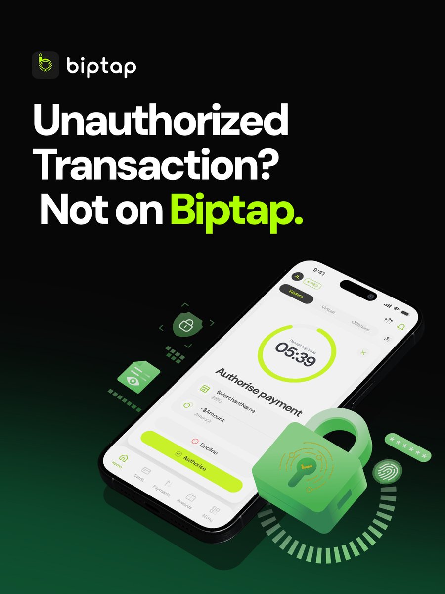 Digital payment fraud will cost the world over $50 billion in 2025.

Biptap's 3D Secure Authentication changes that - every transaction requires your explicit approval before it clears.

Take back control. Download the Biptap app.