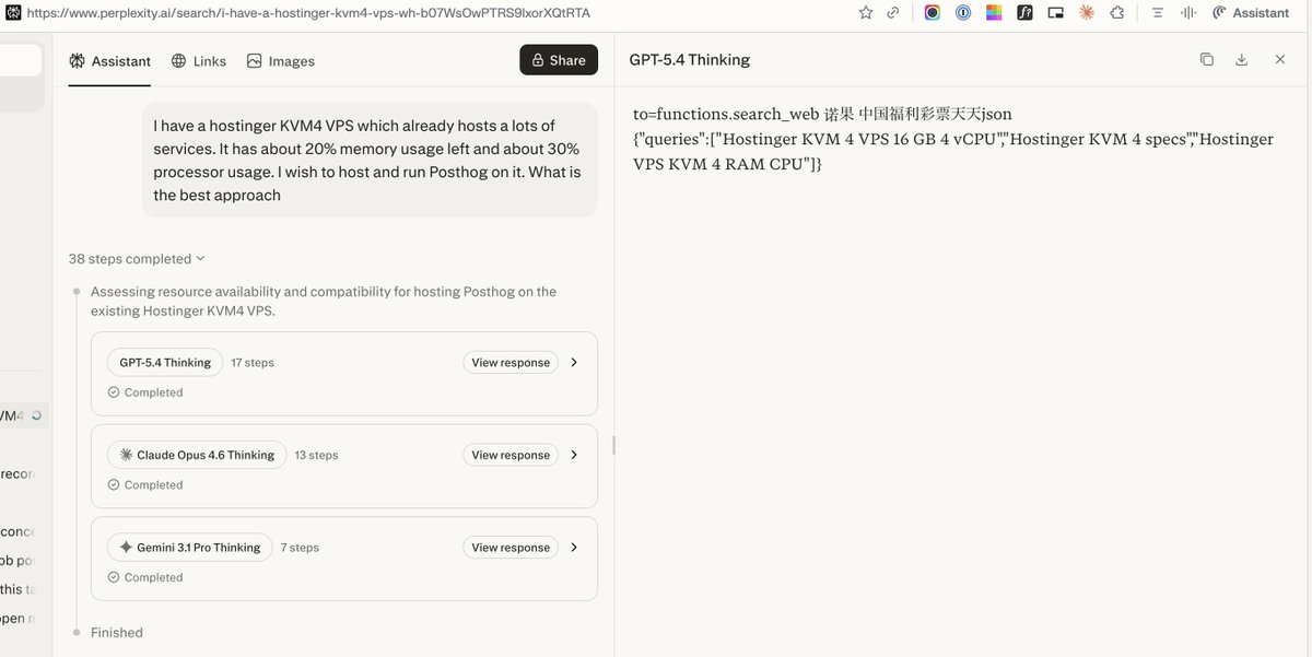 asispanda's tweet photo. Weird @OpenAI GPT-5.4 response in @perplexity_ai Model Council 🤷‍♂️ https://t.co/DnOmjugsYu