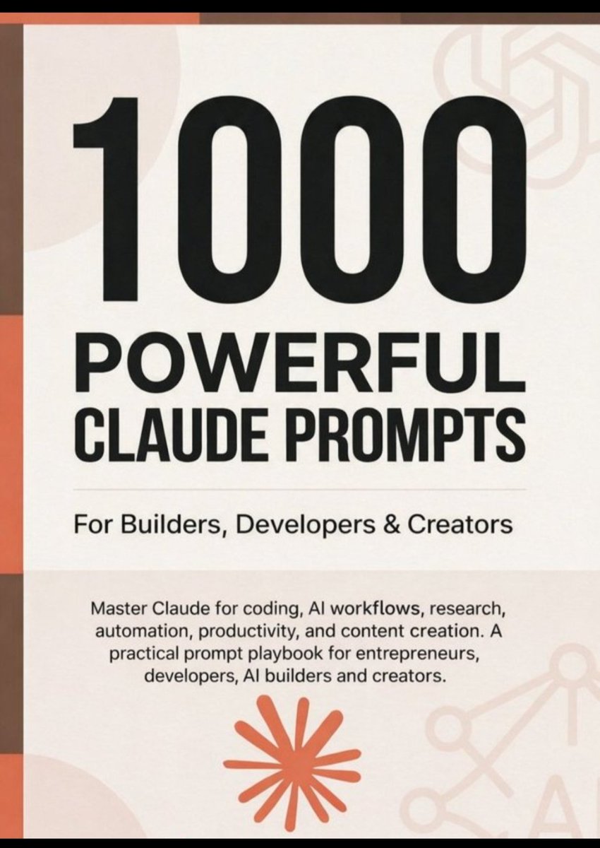 1000+ Powerful Claude Prompts 🤯

For builders, developers &amp; creators.

I spent weeks compiling the most practical prompts for:

• Coding &amp; debugging
• AI workflows
• Research &amp; analysis
• Automation
• Content creation
• Productivity systems

These prompts can literally