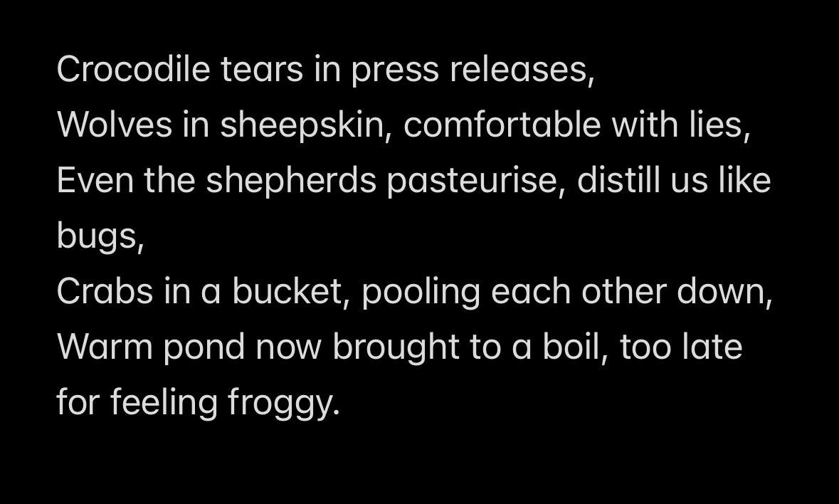 augustzero8's tweet photo. 324/

ANIMAL FARM 

Planet of the apes,
Pit against the bull, 
But I still act bamboozled when they Panda,
When they swallow the baddest worms,
Octopus hands in the cookie jar, https://t.co/R6eH4nYd3c
