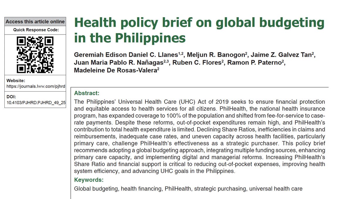 pjhrd's tweet photo. 𝐈𝐧 𝐏𝐉𝐇𝐑𝐃 𝟏𝐬𝐭 𝐈𝐬𝐬𝐮𝐞 𝟐𝟎𝟐𝟔!

Strengthening the Philippine health system through global budgeting and funding integration.

Scan the QR or read: https://t.co/5FLPgqGzGl

@UPManilaOnline https://t.co/QAxYHkq7CV