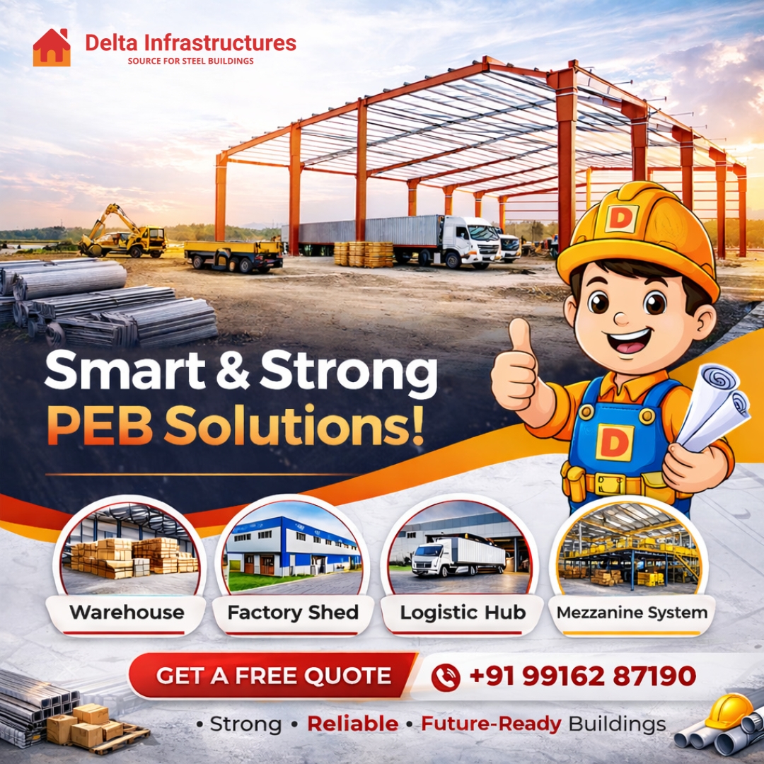 DeltaInfrastruc's tweet photo. Delta Infrastructures provides reliable Pre-Engineered Building (PEB) solutions for modern industrial infrastructure.

We specialize in designing and constructing strong, durable, and cost-effective steel buildings.
Our Solutions:
✔ Warehouse Construction
✔ Factory Shed https://t.co/0bx8RWEbAM