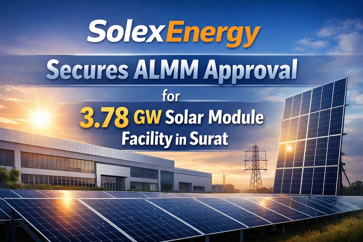 Saur_energy's tweet image. Solex Energy announced that its 3.78 gigawatt (GW) #solarmodule manufacturing facility in Surat, #Gujarat, has received approval under the Ministry of New and Renewable Energy (MNRE)’s #ALMM framework.

Read more saurenergy.com/solar-energy-n…

@Solexenergyin @chetanshahsurat