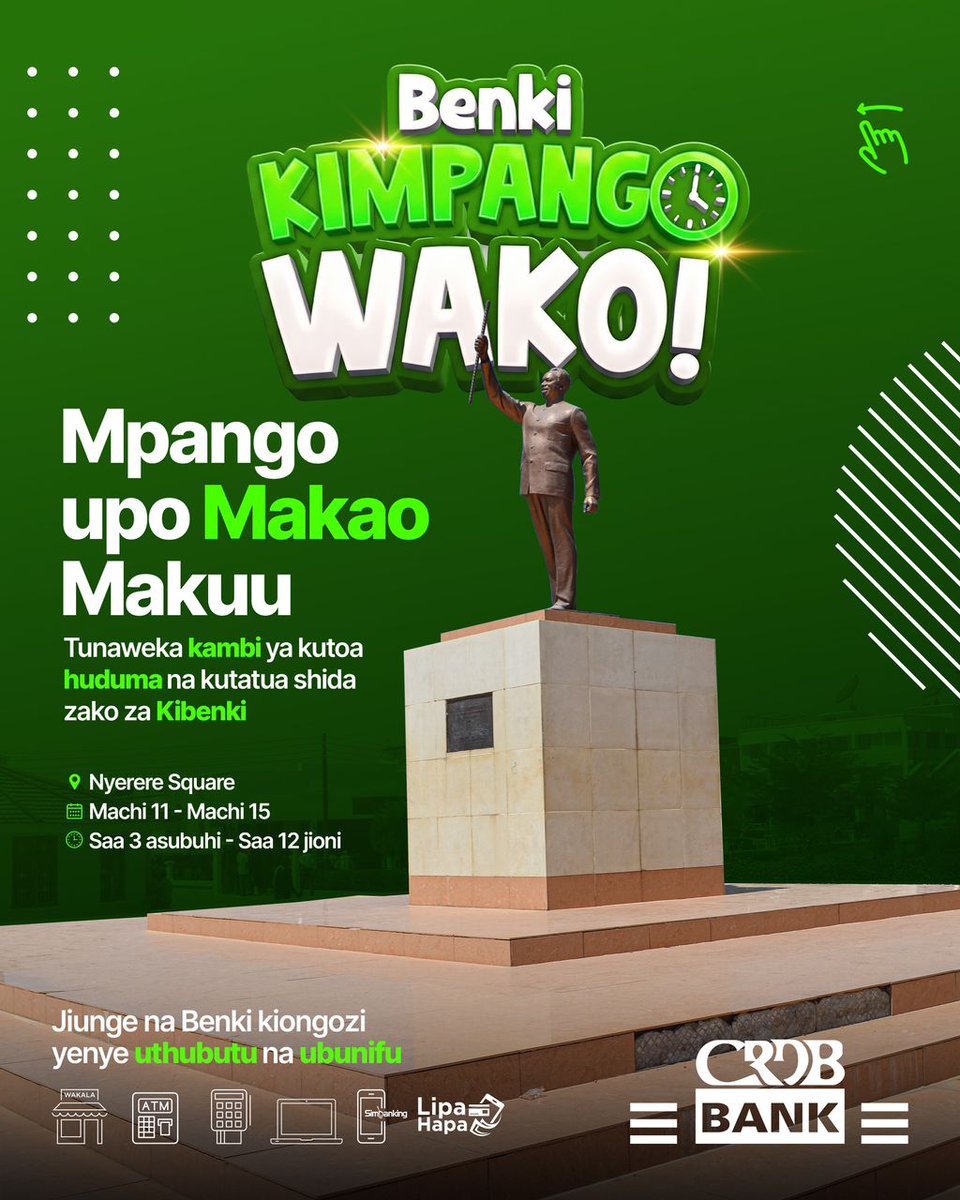 yose_hoza's tweet photo. Dodoma

CRDB imewafikia, mkazi wa makao makuu karibu upate huduma
📥 Lipa hapa
🏦 Uwe wakala
💳 Fungua account binafsi, Malkia, Hodari, Scholar, Junior 
📲 Unganishwa Simbanking na Internet banking

📍 Nyerere Square 
⌚ 3:00 Asb - 11:00 Jioni
🗓 11-15 Machi
#BenkiKimpangoWako https://t.co/HKsDL5lu2s