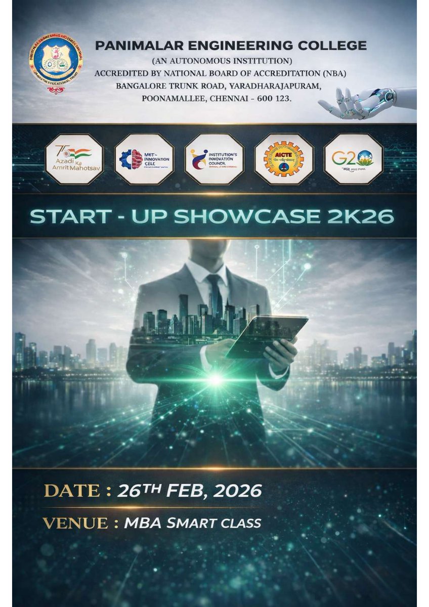 PanimalarC's tweet photo. START-UP SHOWCASE 2K26
DATE: 26th Feb, 2026 https://t.co/BLcfddqlM3