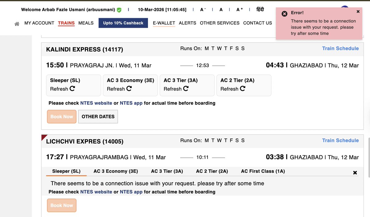It has been many years, and this issue has not been solved, everytime a genuine person wants to get a ticket <a href="/IRCTCofficial/">IRCTC</a> is going to be down and now this is new low

CC : <a href="/RailMinIndia/">Ministry of Railways</a>