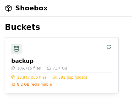 deepjoy's tweet photo. Pointed Shoebox at a directory. 106,715 files. Found 18,847 duplicates across 581 folders. 8.2 GB I can reclaim.

This is what that looks like in a browser.

#buildinpublic #selfhosted #rustlang https://t.co/ZyD4W53cXn