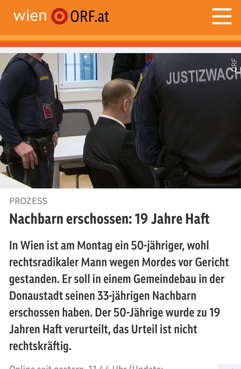 msulzbacher's tweet photo. Ein Wiener Neonazi hat seinen Nachbarn erschossen. Aus „rassistischen Beweggründen“, die die Staatsanwaltschaft festhielt. Der Mörder bekam 19 Jahre Haft (nicht rechtskräftig). https://t.co/YJx1dTjuA9