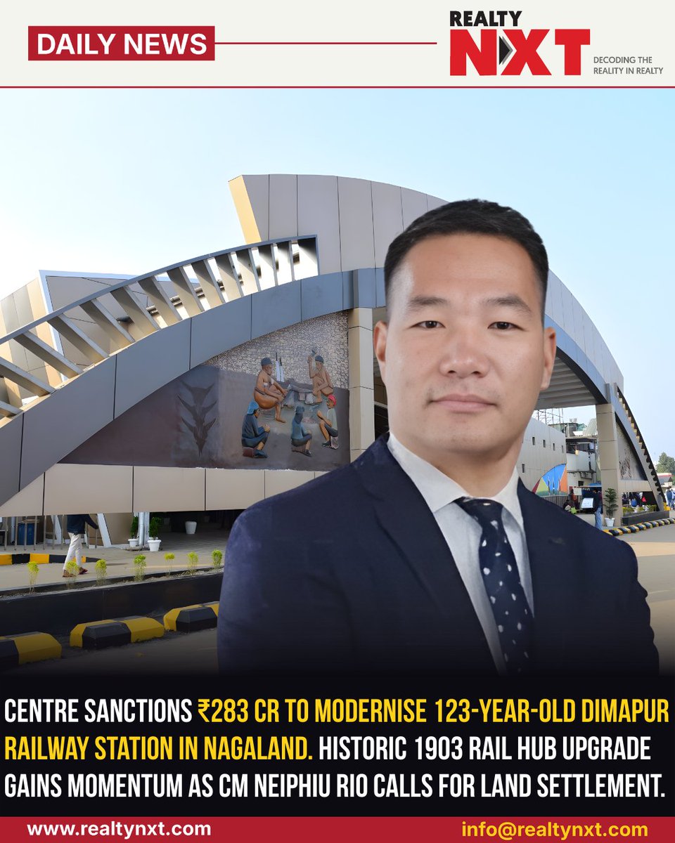 RealtyNXT's tweet image. #News | The Centre approves ₹283 crore to upgrade the 123-year-old Dimapur Railway Station in Nagaland, aiming to modernise a key Northeast rail hub while resolving land disputes.

#RealtyNXT #RailProject #StationUpgrade #NortheastIndia #Infra #Transport #Urban @MyGovNagaland
