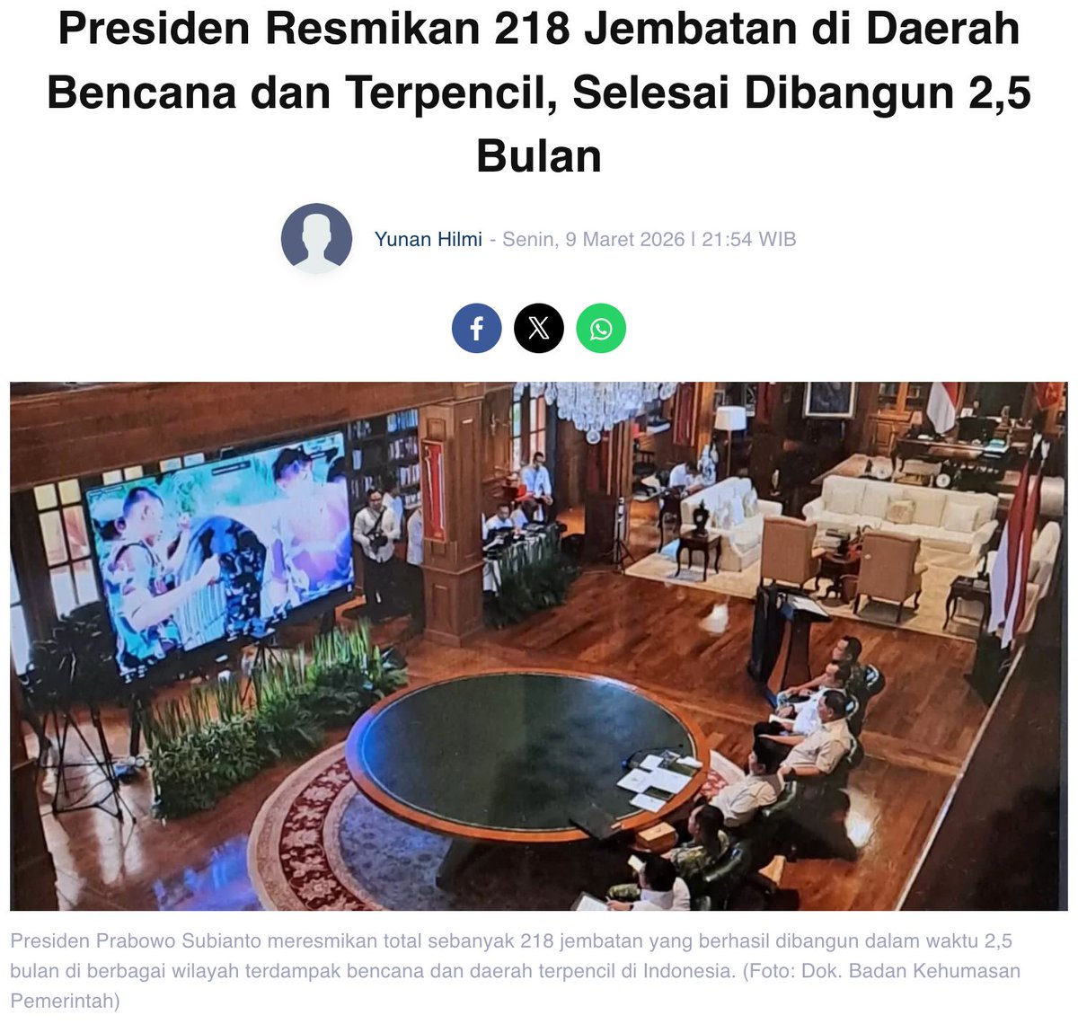 Keadilan yg dituju bukan cuma dalam wilayah hukum, tapi juga keadilan dalamakses pembangunan dan keterkaitan antarwilayah.

Resmikan 218 Jembatan