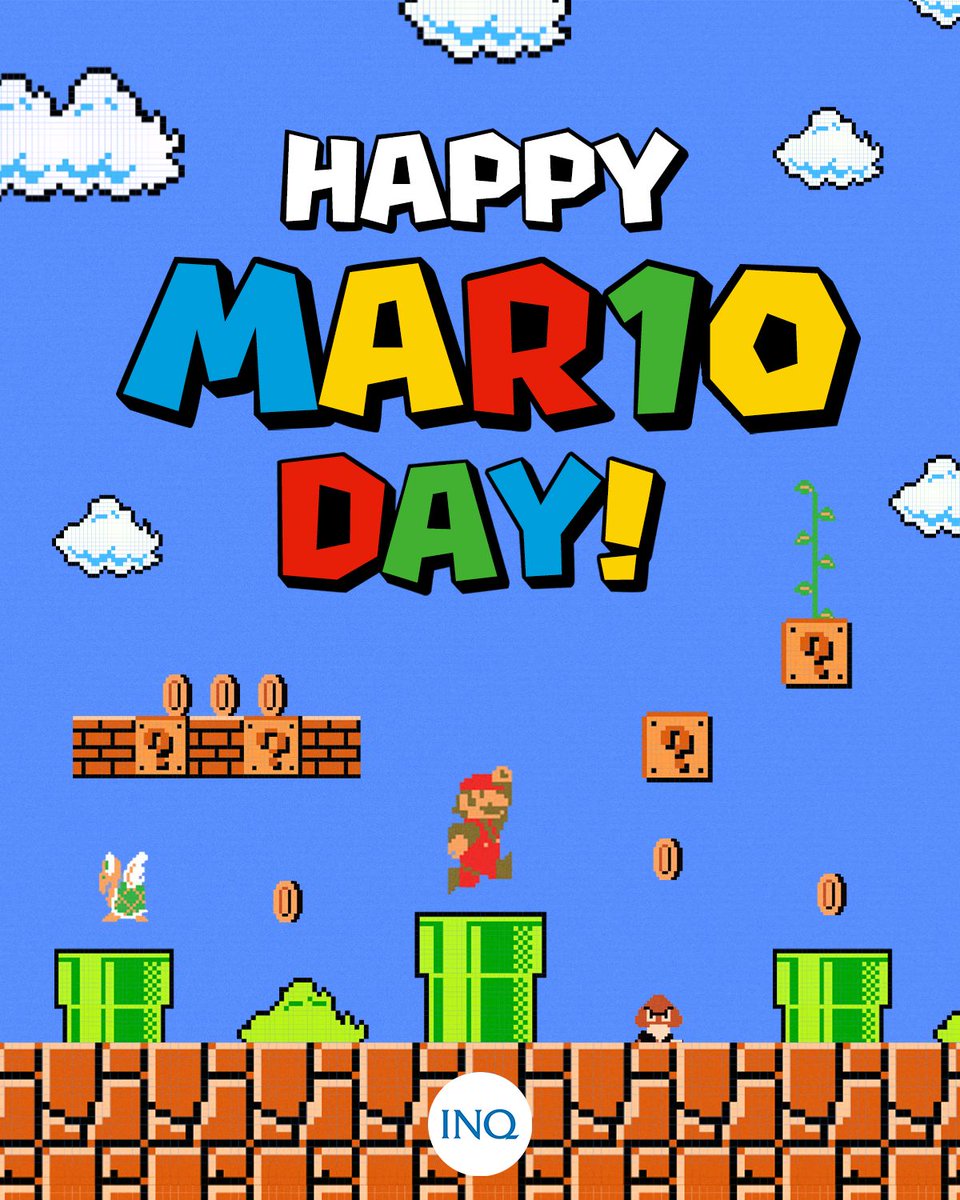 inquirerdotnet's tweet photo. HAPPY MARIO DAY! 🍄

March 10 — written as “Mar10” — cleverly spells out his name, making it the perfect day for Nintendo and fans around the world to honor the legendary gaming icon who has powered up generations of players. https://t.co/FlRAMvcGmM
