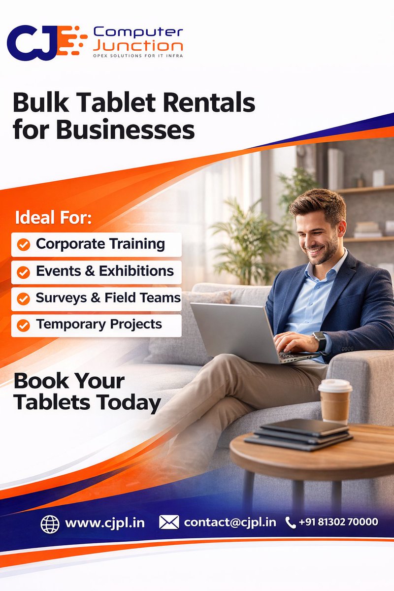 cjpl_in's tweet image. Partner with Computer Junction for dependable tablet rental solutions.
Visit: cjpl.in to book today.

#ComputerJunction #TabletRental #BusinessTechnology #CorporateEvents #CorporateTraining #EventTechnology
