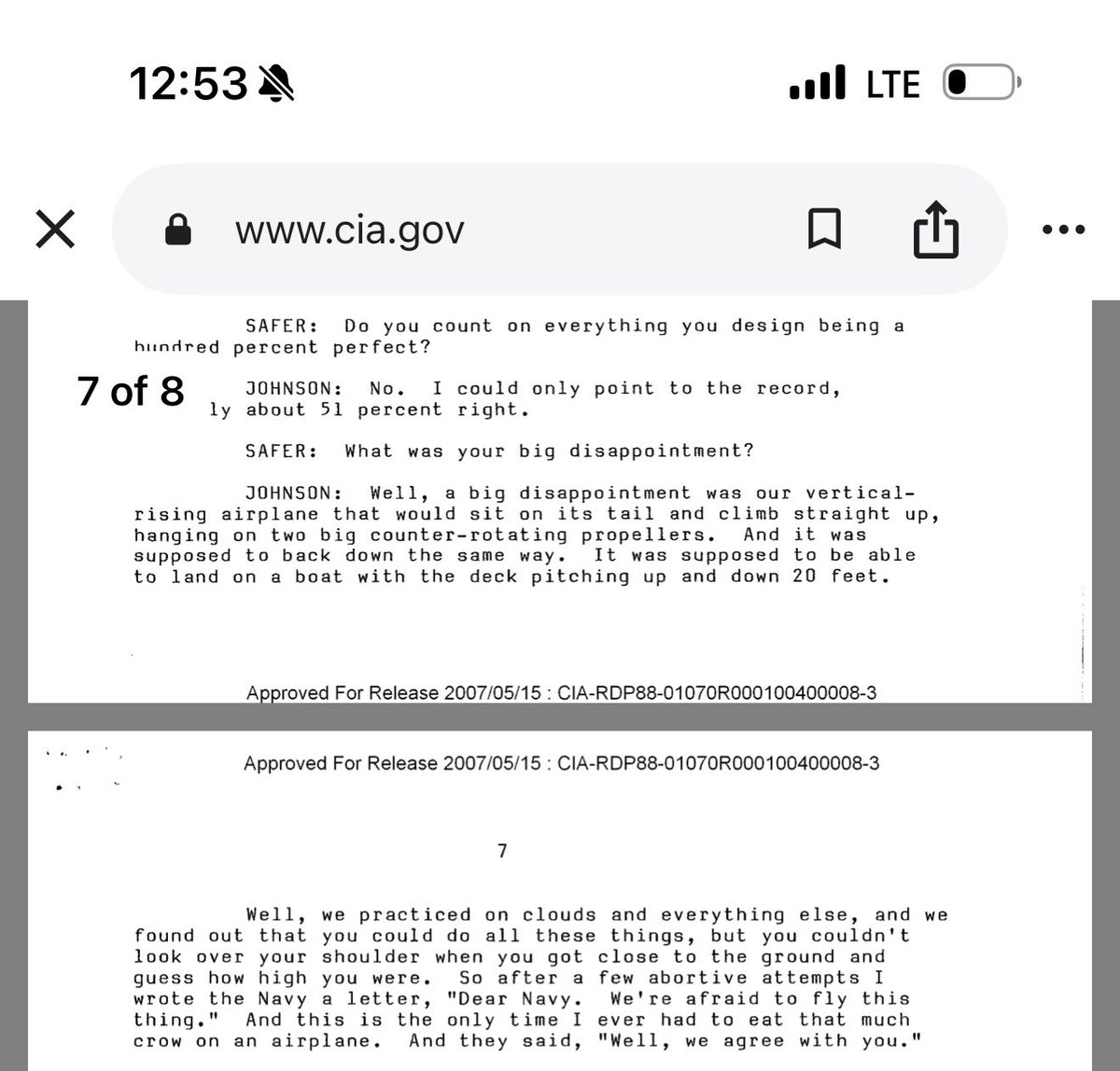 brandontseng2's tweet photo. Cool bit of history my HBS professor found.

A media interview asking Kelly Johnson (legendary Skunkworks engineer and leader) what his biggest disappointment was and him stating it was not getting their VTOL airplane to work.

Am pumped that @shieldaitech gets to build and make XBAT operational.