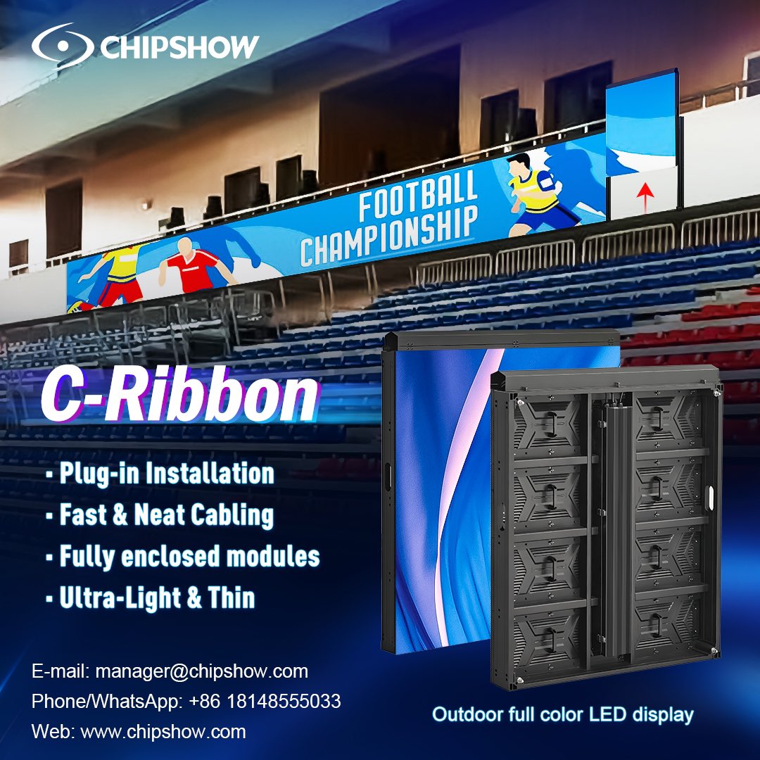 chipshowledsign's tweet image. C-Ribbon Stadium Perimeter LED Display ⚽✨

🔌 Plug-in Installation
⚡ Fast &amp;amp; Neat Cabling
🔒 Fully Enclosed Modules
🪶 Ultra-Light &amp;amp; Thin Design

🏟 Ideal for stadiums, arenas &amp;amp; sports advertising displays

#StadiumLED #PerimeterLED #SportsLEDDisplay