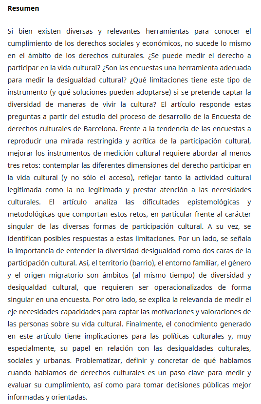 BarbieriMuttis's tweet photo. ¿Se puede medir la vida cultural? ¿Se puede evaluar el cumplimiento de los derechos culturales? Publicamos un artículo con Montse Tort y Assumpta Manils donde intentamos responder estas preguntas. De acceso libre aquí!👇 
🔗https://t.co/8tILu66q0A https://t.co/QCI2OJMFif