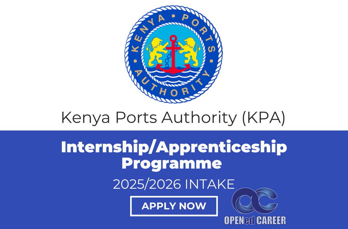 OpenedCareer's tweet photo. 🚢 194 Internship & Apprenticeship Opportunities at Kenya Ports Authority (KPA)

The KPA Internship/Apprenticeship Programme 2025/2026 is now open! Gain 1 year of hands-on experience in Kenya’s transport & logistics sector.

◇ Vacancies: 194
◇ Deadline: 27 March 2026

Apply here: https://t.co/MY06Mm200W

#KenyaJobs #Internships #KPA #GraduateJobs
