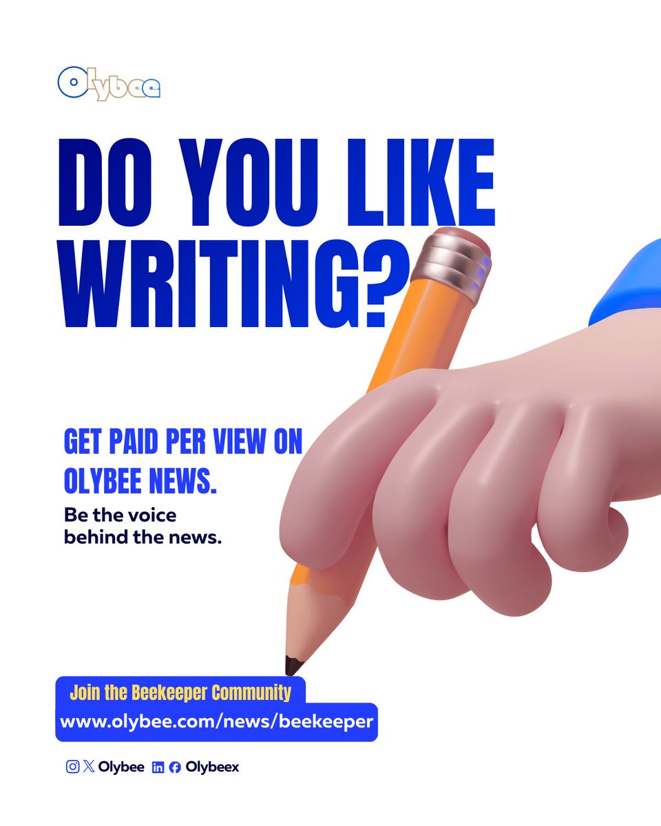 Olybeex's tweet photo. Write. Earn. Repeat. 📝💰
Cash out at threshold.
Join the Beekeeper community. 🐝
#Olybee #OlybeeNews #WritersCommunity #EarnFromWriting https://t.co/78mHfC5H9m