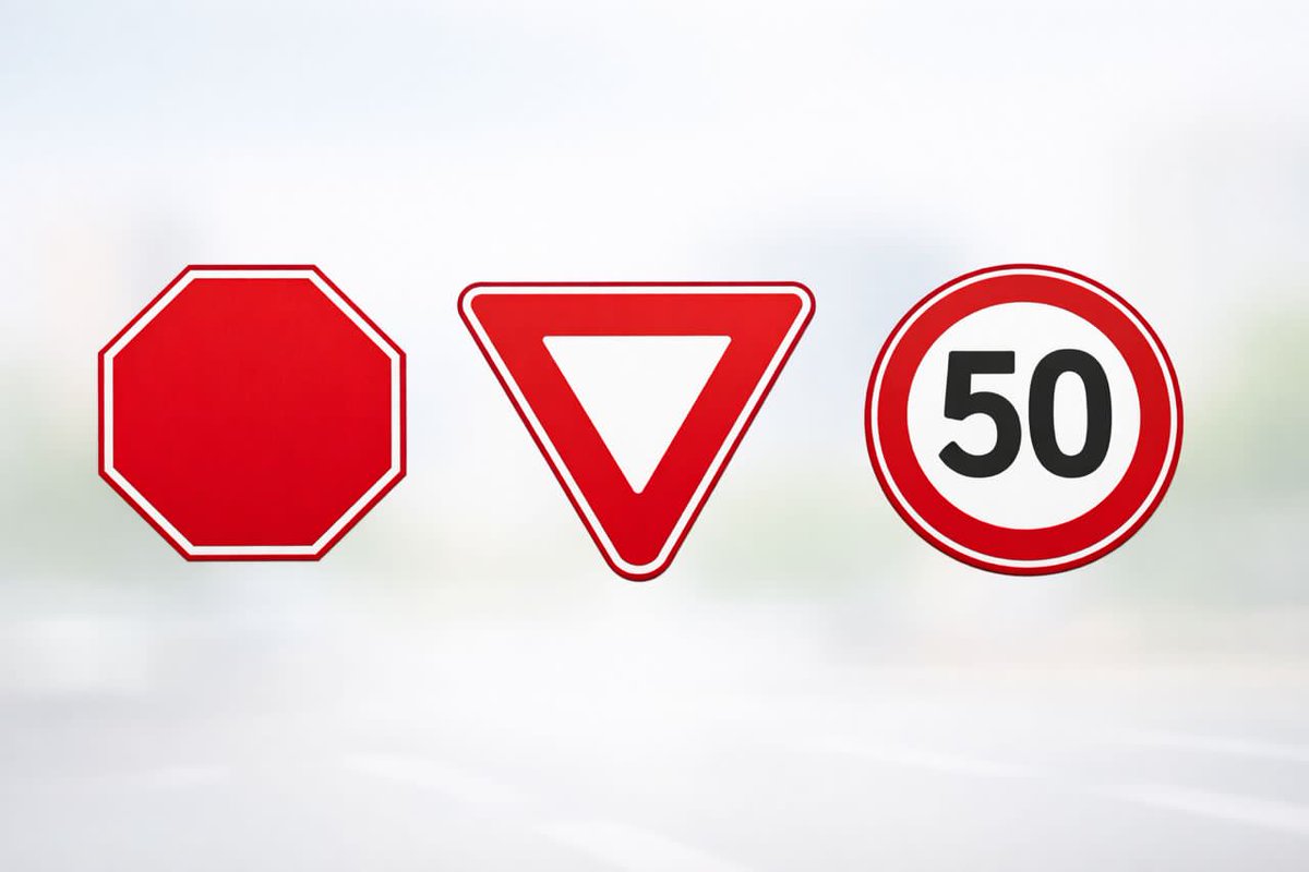 Know_RoadNG's tweet photo. 🚦 Day 2 of our #KnowRoad road‑sign basics! 
Today we’re tackling regulatory signs that tell you what you must (or must not) do. We’re looking at three critical ones: STOP, GIVE WAY (Yield) and SPEED LIMIT. Dive in 👇 https://t.co/eGqBzcQmyA