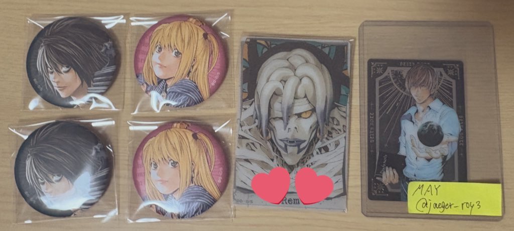 Jaeger__roy3's tweet photo. 【交換・譲渡】デスノート　ウエハース　ビックカメラ　POPUP マット缶バッジ　イラストカードコレクション

【譲】画像1.2
【求】画像3.4👑>💖各1(友人分)
or異種.めじるし等or定価＋送料

💕含むお取引最優先
缶バッジ⇆イラストカード◎

郵送or都内手渡し

検索からでもお気軽にお声がけください🕊️ https://t.co/qebuX1w0dN