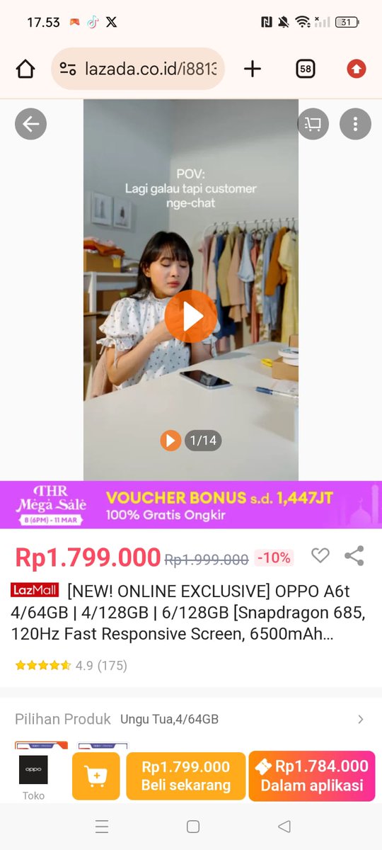 SRirin9's tweet photo. asli ini oppo a6t harganya jadi makin masuk akal di lazada pas ada Elektronik Setengah Harga gini. pas bgt lg butuh hp batre gede buat kerja, mumpung di laztech diskonnya mantap mending lsg sikat skrg deh sblm keabisan
https://t.co/NKMvRbTMLv https://t.co/DAuZVLUDLu