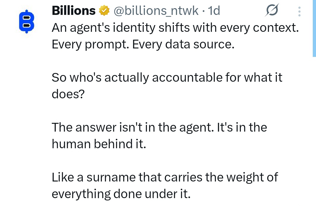 AI agents + Wallets = Power
AI agents + Identity = Trust

That’s the future <a href="/billions_ntwk/">Billions</a> is building....

#Billions #AiAgenst #CryptoFutures