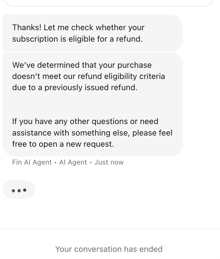 vfdp8020's tweet photo. Is there a way to get a claude refund for unwanted renewal? 

Support is not helpful, says that I was issued a refund before which is total bs, lol. 

Used my personal 100$ plan for a while but since 2 days ago I purchased 200$ on my other account and forgot to cancel the 100$ one.