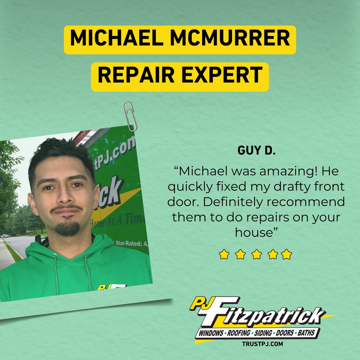 pjfitzllc's tweet photo. It’s always rewarding to hear how our team makes a difference in our customers’ homes.

Michael McMurrer consistently delivers the kind of thoughtful, knowledgeable service homeowners appreciate.

Thank you for the kind words, and thank you for trusting Team Green! https://t.co/7KuQ5aTpJx
