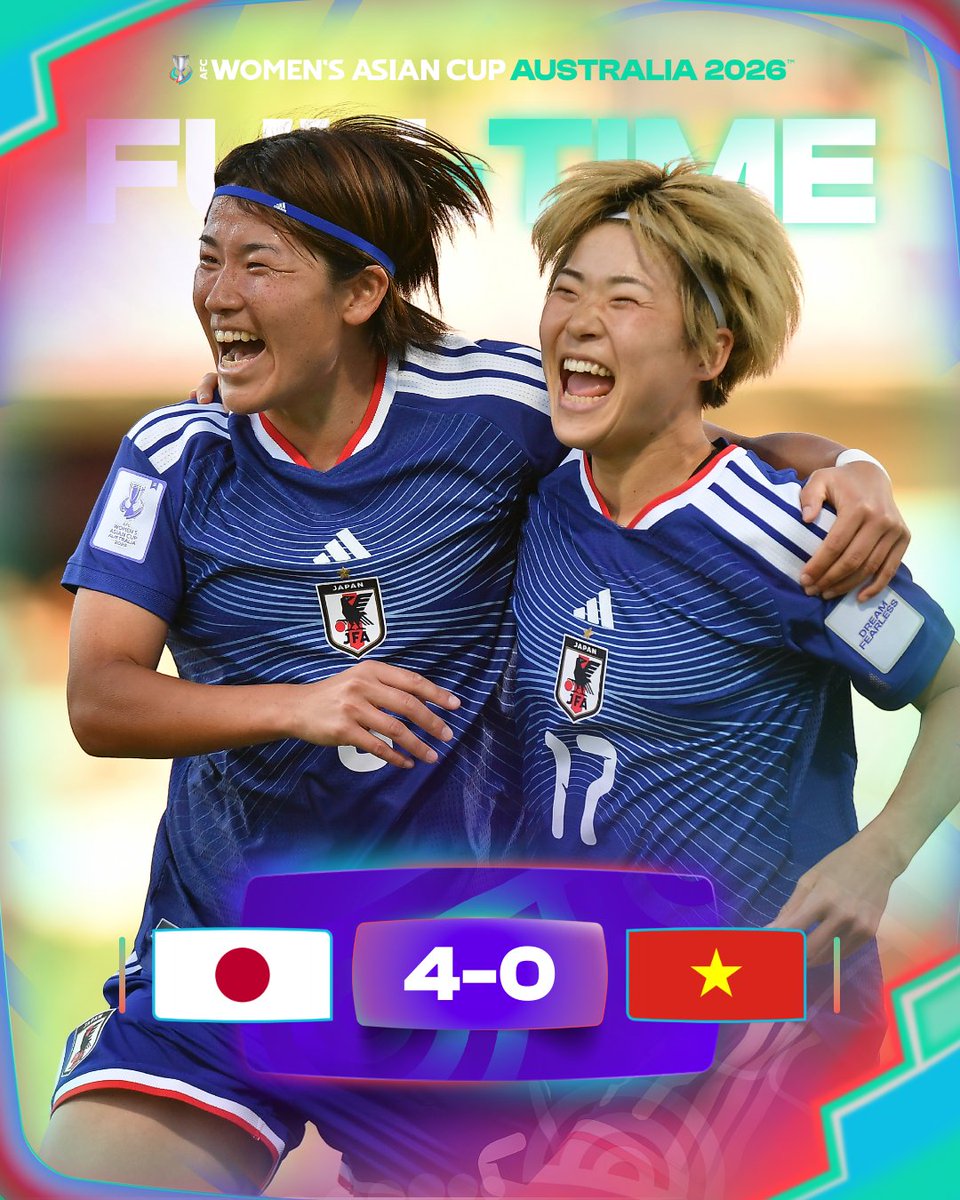 FT | 🇯🇵 Japan 4️⃣-0️⃣ Vietnam 🇻🇳

Nadeshiko continue to display sumptuous football! 

#WAC2026 | #JPNvVIE
