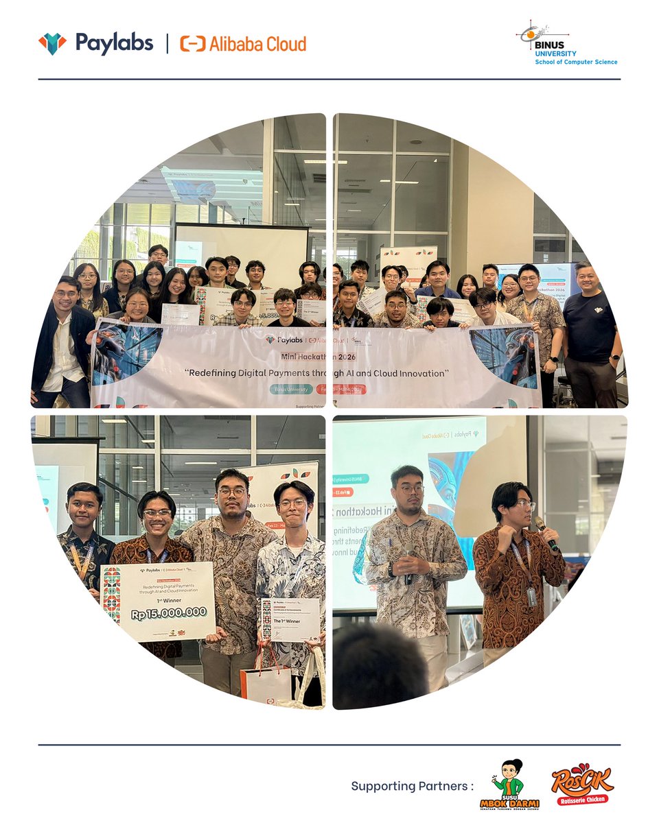 PaylabsID's tweet image. It's a wrap! 🎉 Terima kasih seluruh peserta Mini Hackathon 2026 bersama Paylabs, Alibaba Cloud Indonesia, &amp;amp; BINUS! 

Kalian udah tunjukin semangat inovasi yang luar biasa. Sampai bertemu lagi! 🚀

#Paylabs #PaymentGateway #AICloud