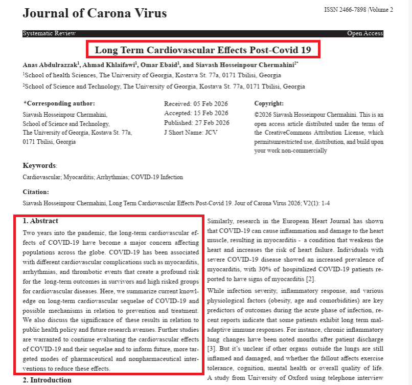 HarrySpoelstra's tweet photo. Long Term Cardiovascular Effects Post-Covid 19

🚨Smart authors: “As the ONGOING pandemic carries on, the long-term cardiovascular effects of COVID-19 infection have emerged as an important area of research. Alarming short- and long-term cardiovascular complications of COVID-19…”

➡️This systematic review from Georgia AGAIN examines long-term cardiovascular sequelae of COVID-19 infection.

➡️Summary:
- COVID-19 survivors face elevated risks of cardiovascular diseases (e.g, arrhythmias, myocarditis, heart failure, thrombotic events, cerebrovascular disorders) persisting up to 12 months or longer, even in non-hospitalized/mild cases and across age, sex, and pre-existing risk groups,

- Hospitalized patients showed ~3× higher likelihood of major cardiovascular events within 8 months, with nearly 20% of >1,000 hospitalized cases having events within 90 days. ~30% exhibited myocarditis signs.

- Large cohort analyses (e.g, 153,760 COVID patients vs. controls) confirmed increased incidence of inflammatory heart disease, heart failure (2.5-fold risk in 4 months), and other cardiac issues.

- Thrombotic events in hospitalized patients ranged 4–30% with US estimates linking COVID complications to thousands of extra strokes/heart attacks in 2020–2021.

- Proposed mechanisms: direct viral cardiomyocyte invasion, endothelial inflammation, ACE2 disruption, cytokine storms, immune-mediated damage, and fibrosis. Indirect factors include lifestyle changes and healthcare disruptions.

- Important: Authors stress ongoing risks beyond the acute phase, gaps in long-term data, lack of standardized diagnostics, and need for more research on variants/vaccination impacts.

- Sadly, no mention here of reinfection impact. Recent evidence from 2023–2026 studies however indicate that reinfections do certainly pose additional cardiovascular concerns, they actually compound the cardiovascular damage from the first infection!

‼️So, according to the authors, a COVID-19 infection, isn’t merely a respiratory illness, it inflicts substantial, enduring cardiovascular harm on a broad population scale, creating a hidden public health crisis of increased heart disease, strokes, and deaths long after recovery. The evidence demands sustained vigilance and intervention, as the full toll continues to unfold years later.
‼️Does the above sound familiar…..it should ……I’ve been warning you for 5y’s now! #AVOIDSARS2
https://t.co/zVgJW36fhD