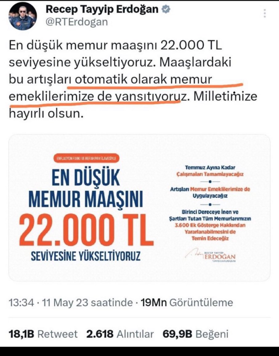 -Artış maaşın bir parçasıysa, neden emekli aylığına yansımadı❓
-Artış maaş unsuru değilse, neden katsayı artışlarıyla büyüyor❓

#SeyyanenZam YASAL HAKKIMIZ❗️

#EmekliMemur ⤵️
#MemurEmeklisineAdalet BEKLİYOR❗️

<a href="/Akparti/">AK Parti</a> <a href="/_cevdetyilmaz/">Cevdet Yılmaz</a> <a href="/avabdullahguler/">Abdullah Güler</a> <a href="/isakarakas/">İsa Karakaş/Başmüfettiş&Başuzman</a> <a href="/MemurSenKonf/">Memur-Sen</a>