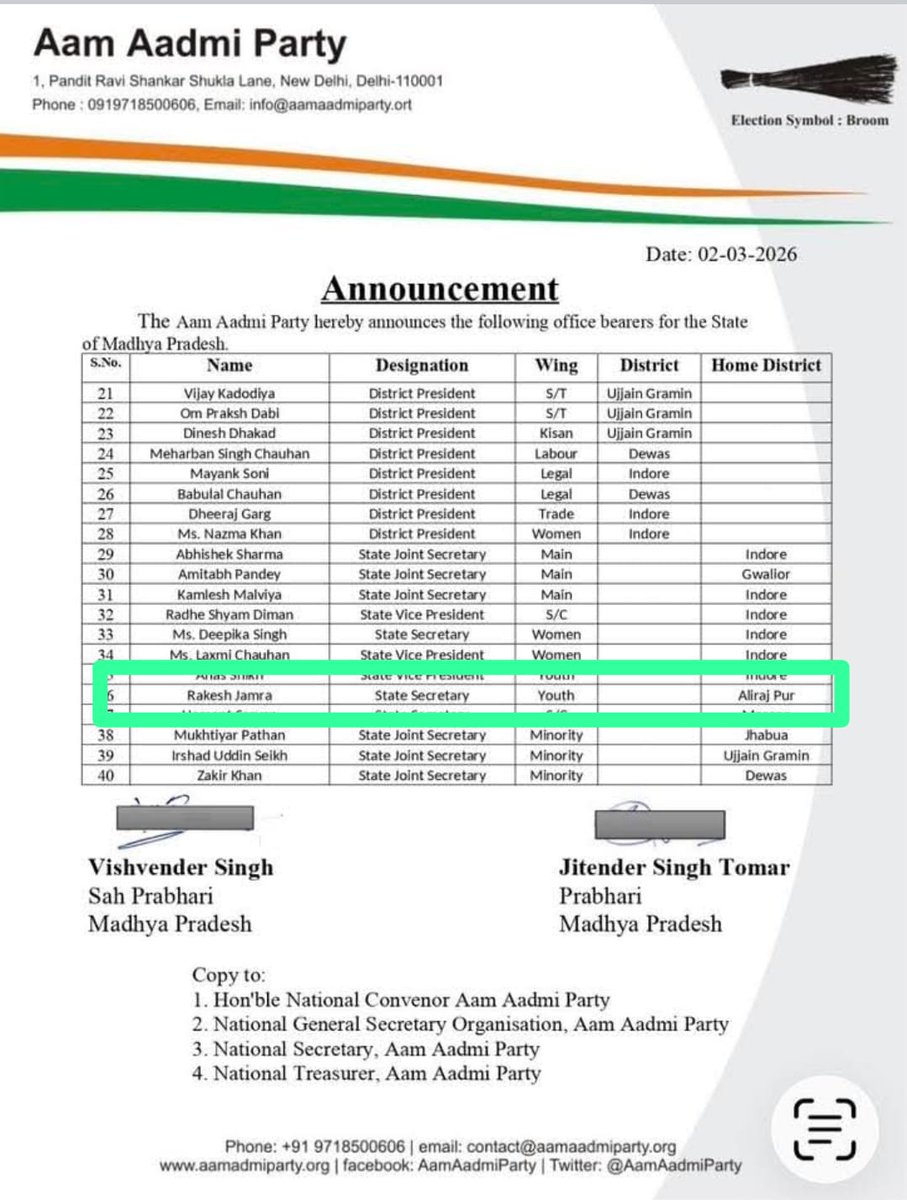 आप पार्टी मध्य प्रदेश के नेतृत्व का आभार व्यक्त करता हूं जिन्होंने मुझे युवा संगठन मंत्री के रूप में नियुक्त किया।
#aap
<a href="/AamAadmiParty/">AAP</a>