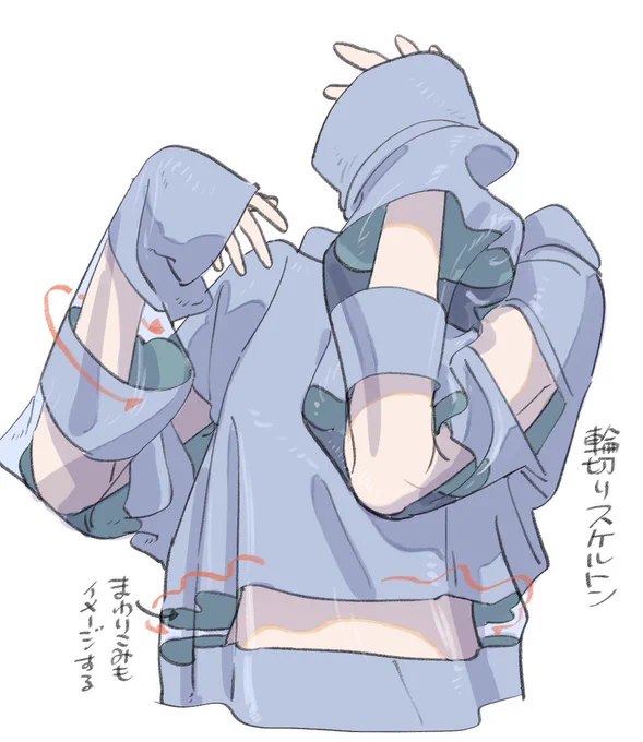 本来なら見えない向こう側を描くことで、立体物として布をイメージする練習。