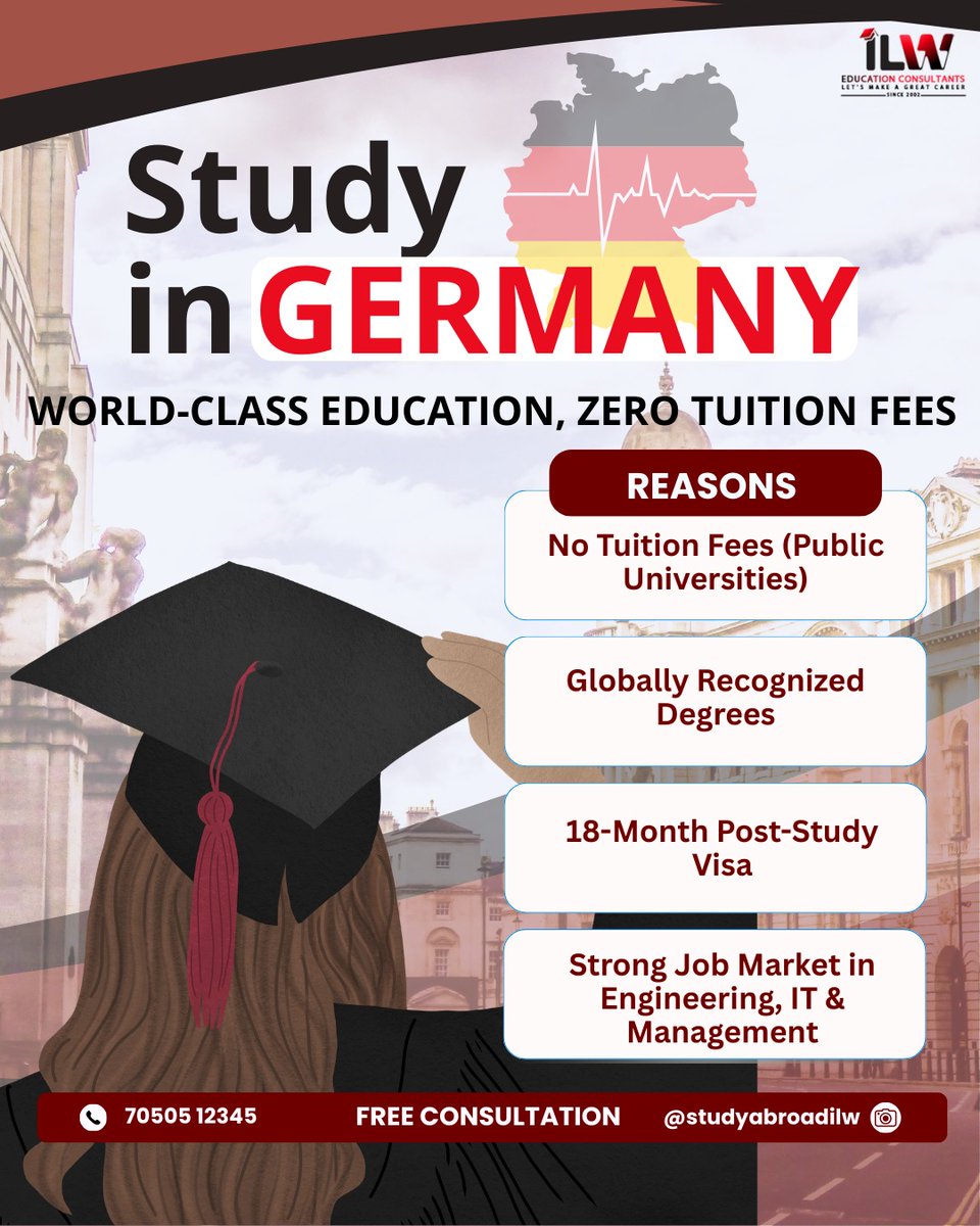 StudyAbroadILW's tweet photo. 🎓 Study in Germany for FREE! 🇩🇪
✅ Zero tuition at public universities
✅ Globally recognized degrees
✅ 18-month post-study visa
✅ Strong job market (IT/Engg/Mgmt)
Book your FREE consultation! 🚀
📞 70505 12345 https://t.co/WmoJD9J0i2