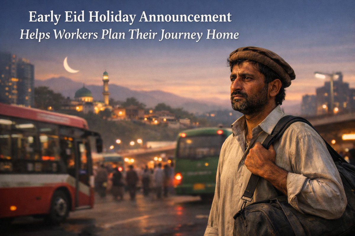 umarvlogs116's tweet photo. @MOIofficialGoP Respectfully request early announcement of Eid ul Fitr holidays. Many labor workers living away from their villages need time to arrange travel and tickets. Early notification will help them plan their journey home and celebrate Eid with family without stress. https://t.co/KTMTypqIBt