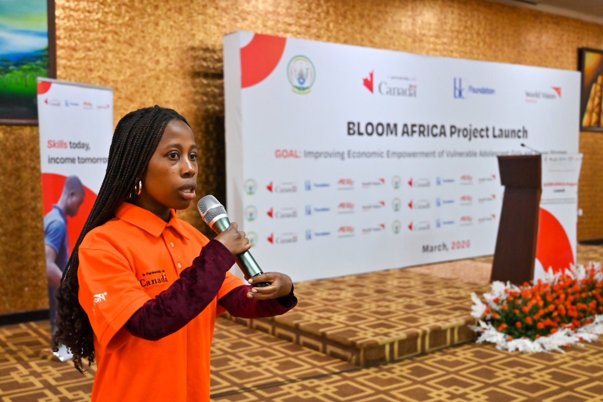 WVRwanda's tweet photo. Today we launched the BLOOM–Africa Project with support from Global Affairs Canada and @BKFoundation. This initiative will empower 8,000 young people, especially adolescent girls &amp; young women, with skills, finance, and employment opportunities across 13 districts. https://t.co/q6AvcI27TK