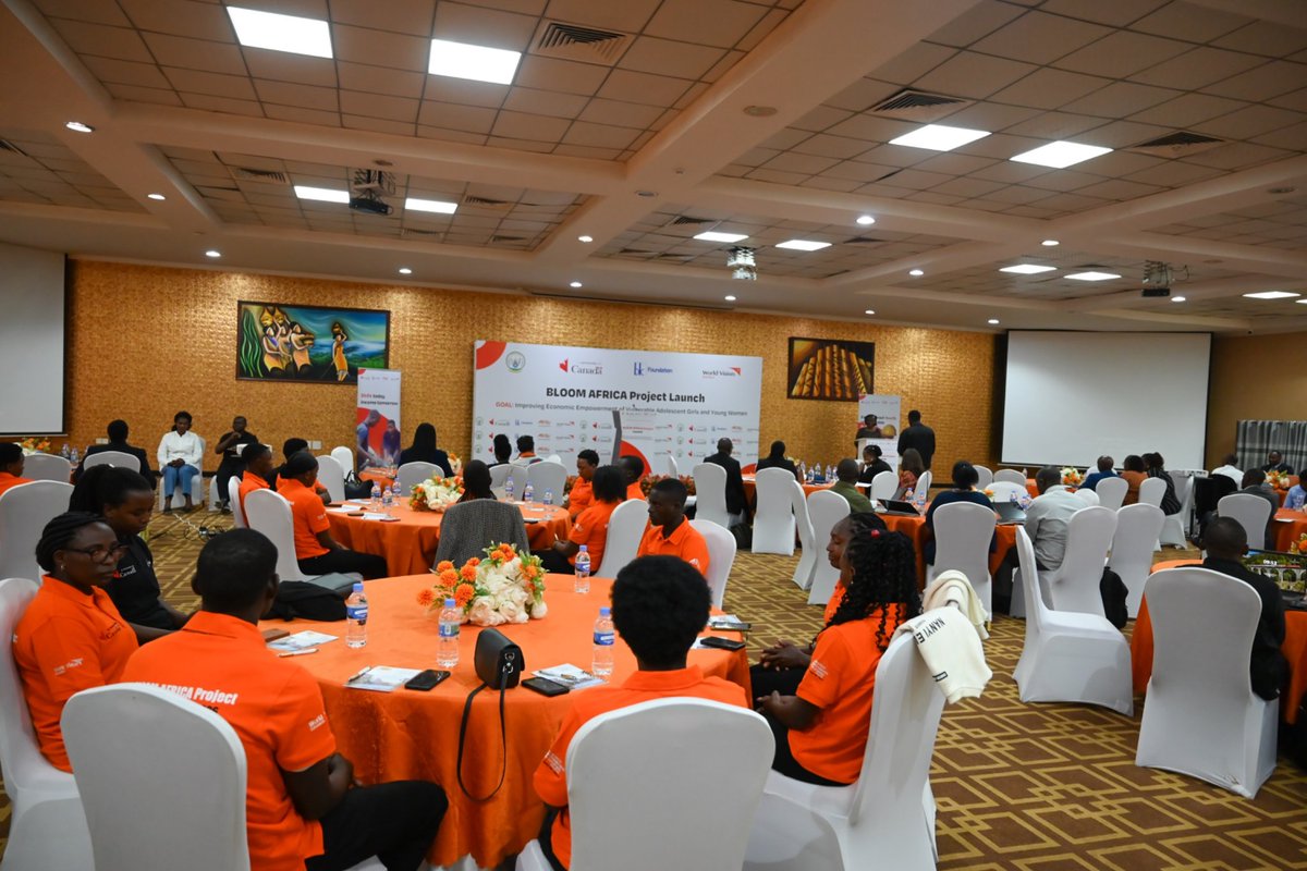 WVRwanda's tweet photo. Today we launched the BLOOM–Africa Project with support from Global Affairs Canada and @BKFoundation. This initiative will empower 8,000 young people, especially adolescent girls &amp; young women, with skills, finance, and employment opportunities across 13 districts. https://t.co/q6AvcI27TK