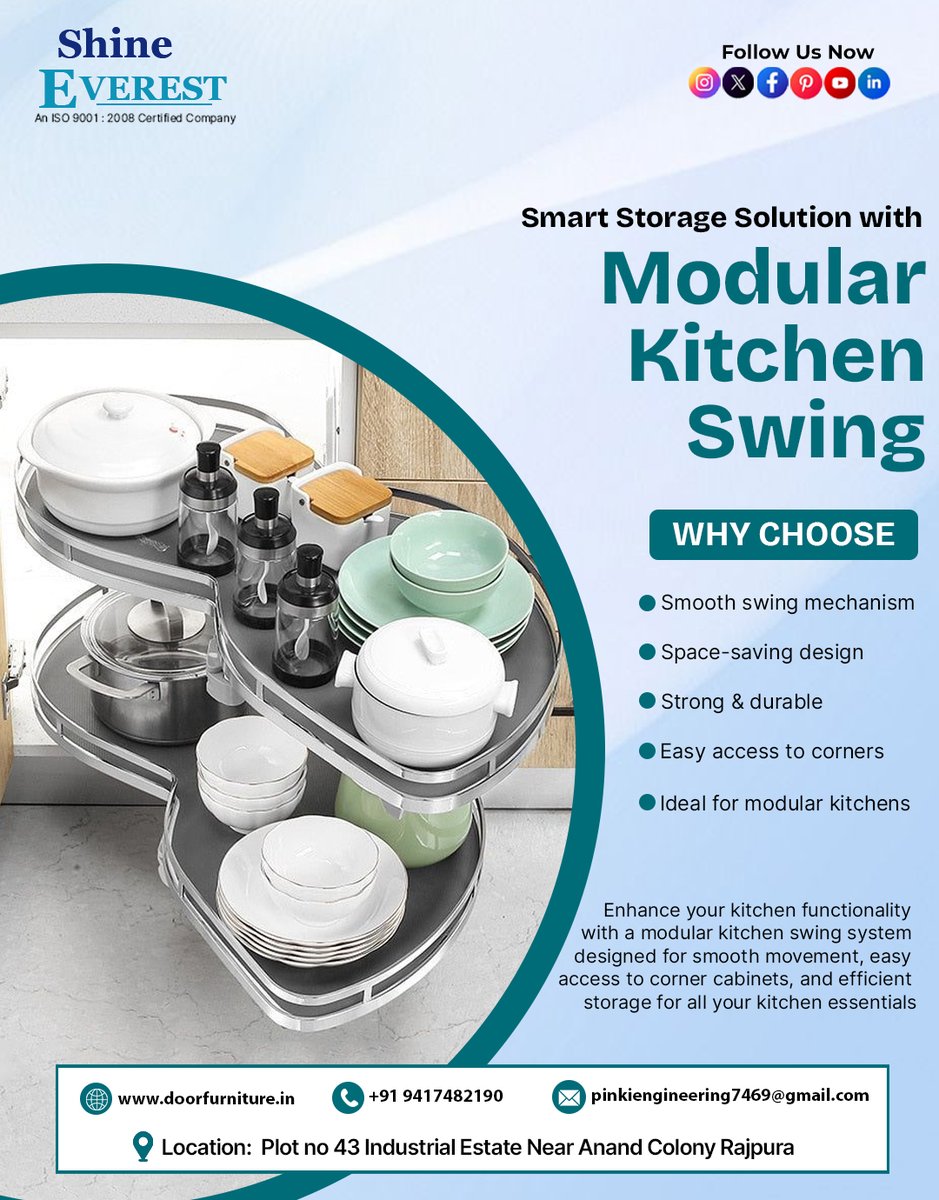 pinkieng25's tweet image. Make Every Kitchen Corner Useful
With Shine Everest Modular Kitchen Swing, access your kitchen essentials easily and keep everything organized.
✔ Space-Saving Storage
✔ Smooth Swing System
✔ Durable Kitchen Hardware
📞 +91 9417482190
#SmartKitchen #KitchenSolutions
