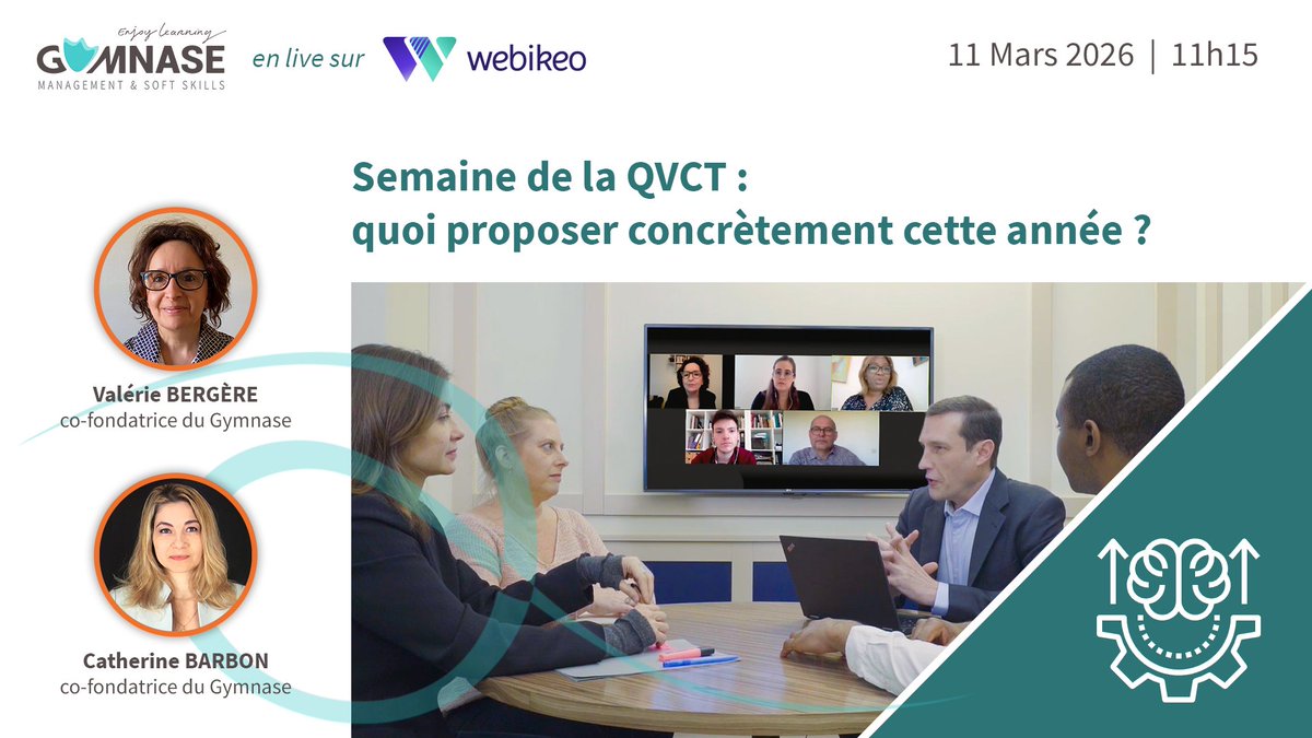 RDV demain à 11h15 pour le prochain webinaire du <a href="/LeGymnase/">Le Gymnase du Management</a> : 45 min pour vous accompagner dans la préparation de la #SemainedelaQVCT en juin !
🔗 Les inscriptions (gratuites) sont toujours ouvertes : bit.ly/4kVHJCg
Au plaisir de vous y retrouver