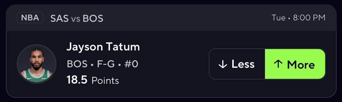 PZBets's tweet image. NBA Prop #2 ☢️🏀 

THIS LINE IS WAY TOO LOW FOR JAYSON TATUM. HE HAS GOTTEN 16 FG ATTEMPTS &amp;amp; 27 MINUTES IN HIS FIRST 2 GAMES BACK. TATUM HAS HIT THIS LINE IN 4/4 GAMES AGAINST THE SPURS + MOST BOOKS HAVE THIS LINE AT 19.5.

COLLAB W @kiwiparlays 🤝 

#PrizePicks #DFS #GamblingX